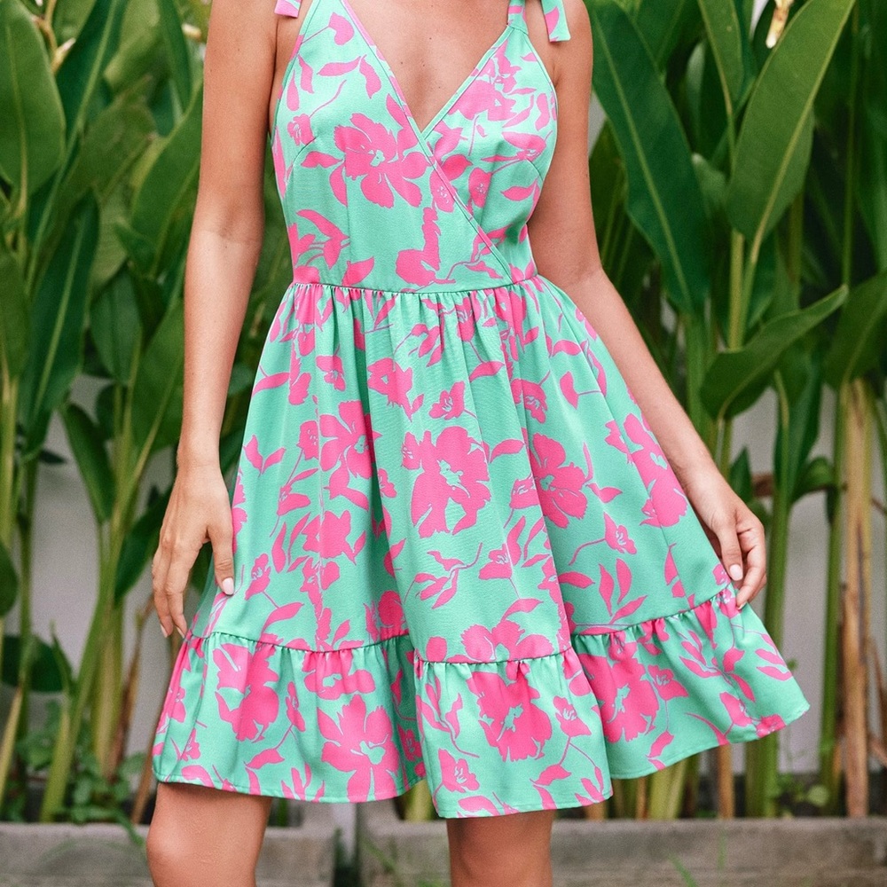 CUPSHE Teal & Pink Sleeveless V-Neck Mini Dress
